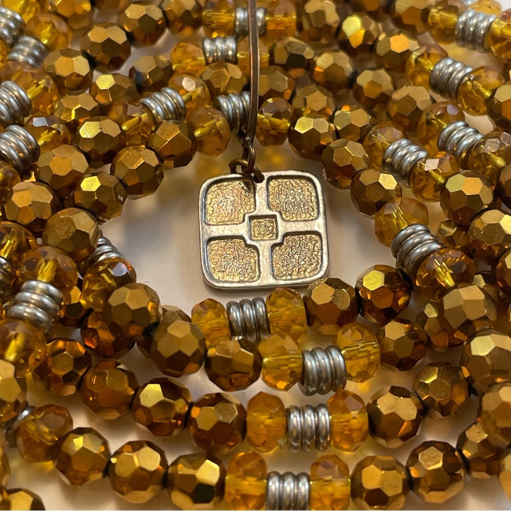 IMAN Glass Bronze Metallic Six Strand Beaded Bracelet - Adjustable Rare Find